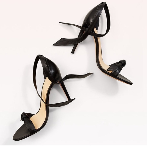 ALEXANDRE BIRMAN Clarita 90 Black Bow Leather Ankle Tie Open Toe Heels - Picture 2 of 9